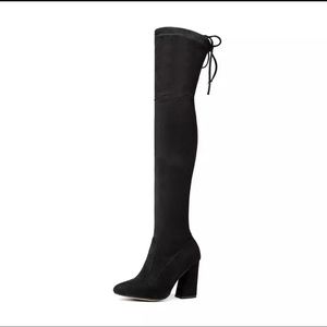 New Flock Leather Women Over The Knee Boots